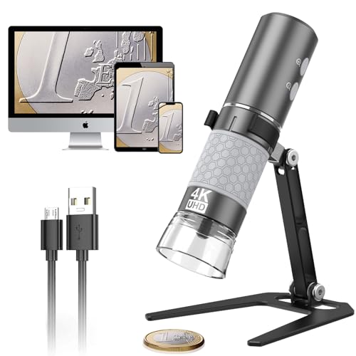 Wireless Digital Microscope 4K HD Wi-Fi Microscope Camera Digital Magnifier Compatible for iPhone, Android Phones and PC (Black)