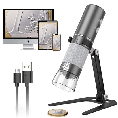 Wireless Digital Microscope 4K HD Wi-Fi Microscope Camera Digital Magnifier Compatible for iPhone, Android Phones and PC (Black)