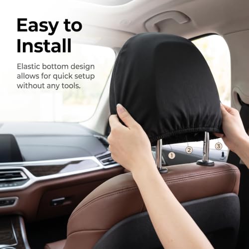 2 PCS Car Seat Headrest Covers, 9" x 10.6" Highly Elastic Knitted Car Headrest Protector, Breathable Dustproof Washable Auto Head Rest Sleeve, Universal for Vehicles SUV Truck (Black) - color: Black