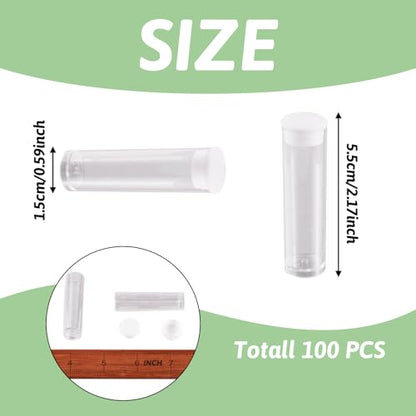 Craftdady 100Pcs Transparent Clear Plastic Small Empty Storage Tubes Bead Container Set Test Bottles Organizers Boxes with Lid 2.16x0.59 (55x15mm) - color: 100 tubes, 55x15mm, Clear
