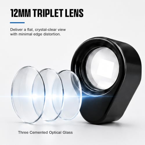 14X Hastings Jewelers Loupe, Mini Triplet Loupe with 12mm Triplet Lens, Stainless Steel Body, Foldable Design, Protective Pouch, Pocket Size Jewelry Loop Magnifier for Gemstone & Coin Collecting