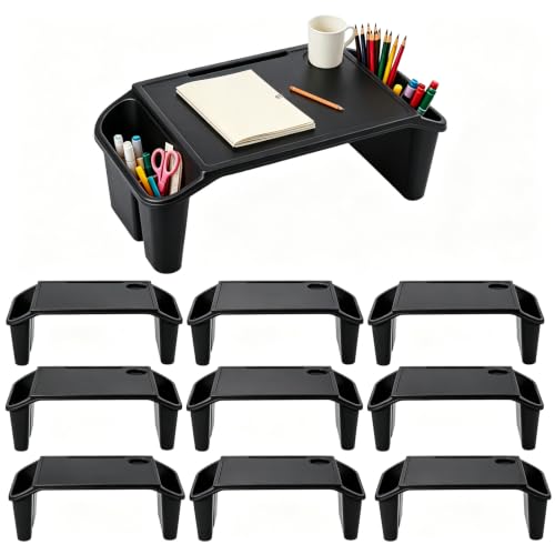10 Pcs Kids Lap Desk Tray Bulk, Portable Lap Desk Kids Plastic Table with Side Storage Space, Black Lap Tray Bed Table for Students, Classroom, Study, Eating, Laptop & Activities - color: Black