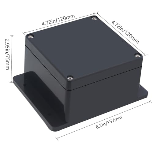 Project Box IP65 Waterproof Junction Box ABS Plastic Electrical Boxes DIY Electronic Project Case Power Enclosure with Fixed Ear 4.72x4.72x2.95 inch (120x120x75mm) - color: Black, size: 4.72"x4.72"x2.95"