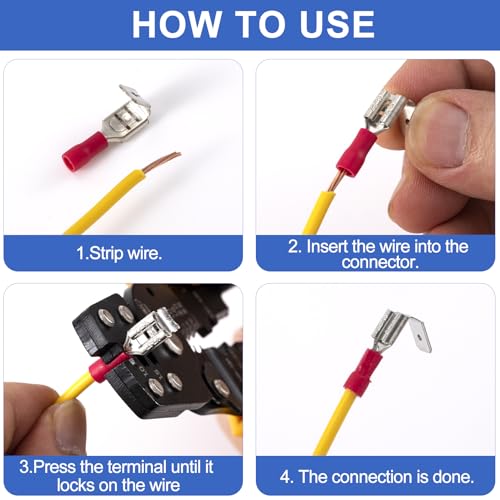 ANCIRS 15pcs Semi-Insulated Piggyback Spade Connectors, 3 Models, 3 Colors - size: 22-10 AWG