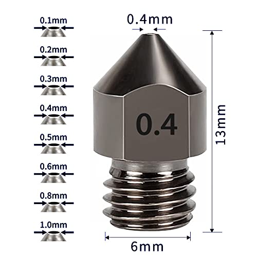 3D Printer Nozzles Hardened Steel Nozzles Extruder MK8 0.2mm, 0.3mm, 0.4mm, 0.5mm, 0.6mm, 0.8mm, 1.0mm for CR-8/CR-10/Ender 3/Ender 3S/5/6 and so on