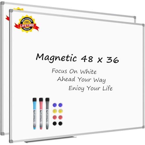 Lockways 48 x 36 Inch White Board 2 Pack | 4 x 3 Dry Erase Boards Magnetic Whiteboard for Office School and Home - color: Silver, size: 48" x 36" 2 Pack