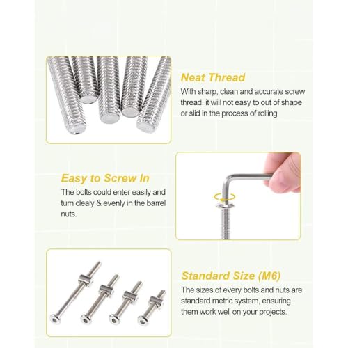 49 PCS M6-1.0x20/40/50/60/70/80 mm Hex Socket Head Cap Screw Barrel Nuts Assortment Kit with Wrenches for Crib Bunk Bed Furniture Cot, Bunk Bed Replacement Hardware - size: Silver-49pcs
