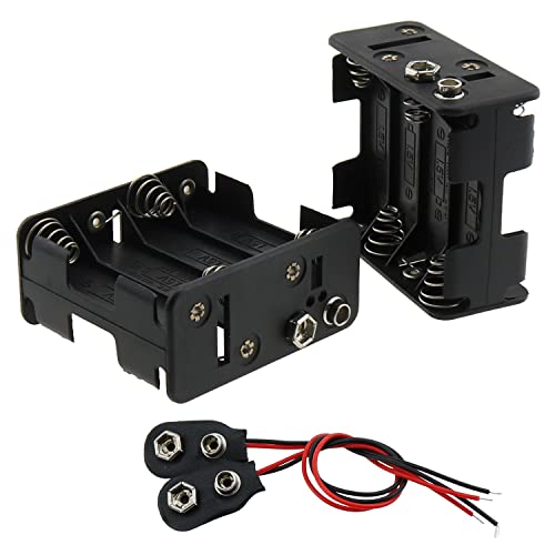 Battery Holder 2Set 8x1.5V AA Thicken Battery Box with T Type Wired Battery Clip Standard Snap Connector, Battery Case