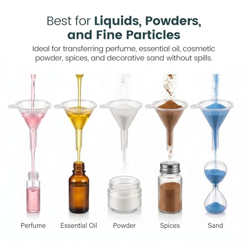 JOHOUSE 50PCS Mini Funnel for Lab Bottles, Sand Art, Perfumes, Spices, Powder, Essential Oil, Recreational, Kitchen Use Food Grade Clear Plastic Small Funnels - size: Small