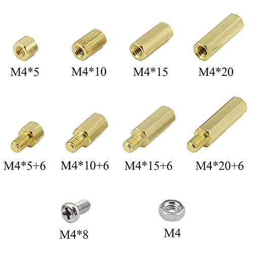 140pcs M4 Brass Male-Female Hex Brass Spacer Standoff Screw Nut Assortment Kit and Stainless Steel Screw Nut Set