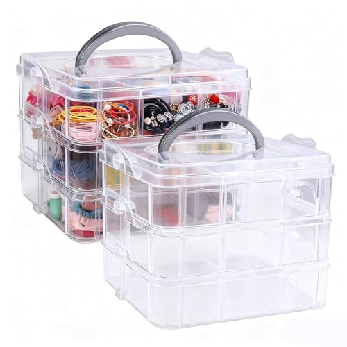 2pack 3-Tier Stackable Bead Storage Container Box 18 Compartments Organizer - size: 18 Grids