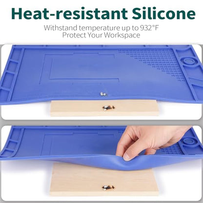 YIHUA M170 Heat-resistant Soldering Mat with Multiple Storage Slots, Built-in Ruler, Magnetic Zones, PCB Slot, Bendable Soft Silicone Soldering Mat, Dimensions 17.32*12.20*0.24 inches (440*310*6mm) - size: 17.32 in × 12.20 in