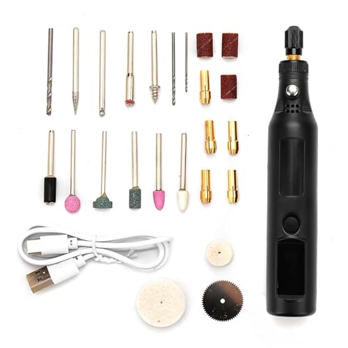 Miniature Electric Engraving Pen, Cordless Rotary Tool, Low Noise 60dB, Wood Carving and Cutting, Spindle Lock Chuck (3DXSP HEISE) - color: Black