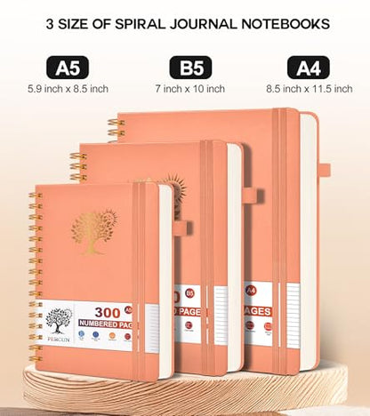 PERCUN Spiral Notebook 300 Numbered Lined Pages Hardcover Journal 5.9"x8.5" - color: Pink, size: A5 size (5.9in x 8.5in)