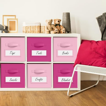 10 Pack Fabric Storage Cubes with Label 11" Collapsible Cube Bins, Pink - color: Pink, Rose Red, size: 11 Inch