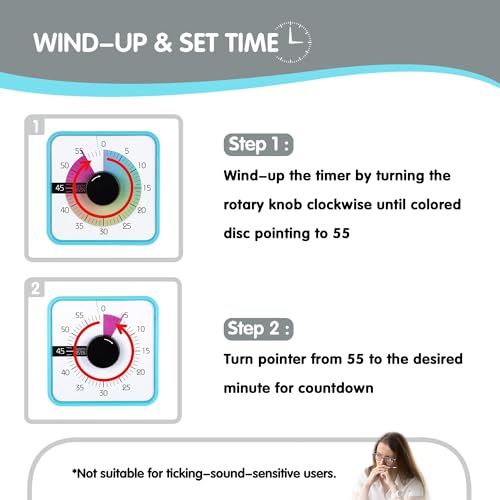 TWENTY5 SEVEN 7.5-Inch Visual Timer, Battery-Free 60-Minute Countdown Clock - color: Sky Blue/Colorful