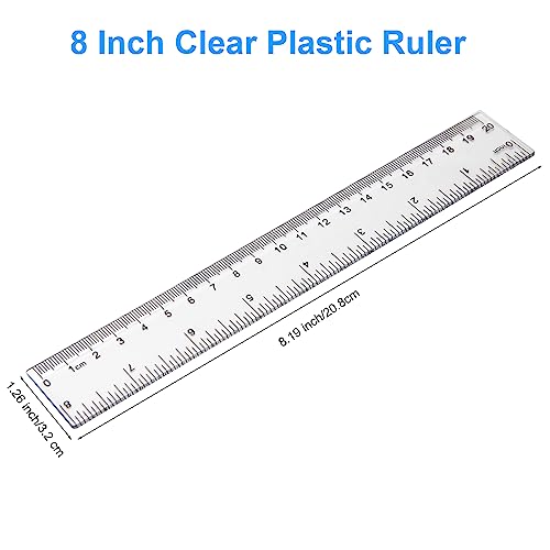 2 Pack - 8 inch Clear Plastic Ruler Straight Shatterproof Transparent Rulers for Office Supply (Clear) - size: 8 inch