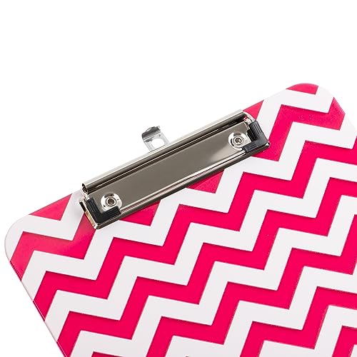 JAM PAPER Plastic Clipboards with Low Profile Metal Clip - Letter Size (9 x 12.5) - Fuchsia Pink Chevron - Clip Board Sold Individually - color: Pink Chevron, size: Single Clipboards