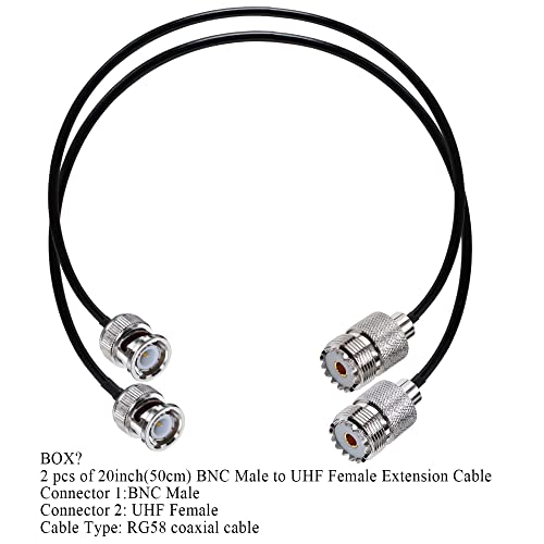 TUOLNK 2PCS BNC Male to SO239 RG58 Coaxial Cable UHF Female Jack Extension Cable, PL259 Female to BNC Pigtail for CB Radio, GPS Antenna 20inch (50cm) - size: 1.64ft-2pcs
