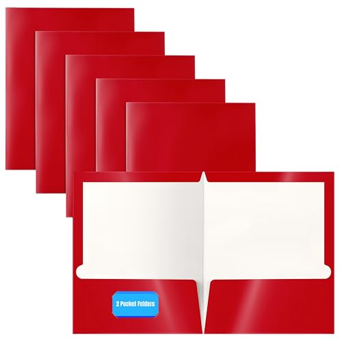 Better Office Products 2 Pocket Glossy Laminated RED Paper Folders, Letter Size, Paper Portfolios Box of 25 Red Folders - color: Red