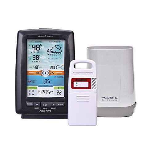 AcuRite (01021MCB) Self-Emptying Rain Gauge with Digital Display, Lightning - color: Color Display with Lightning