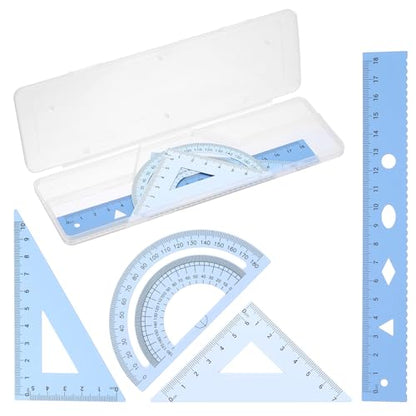PATIKIL Geometry Set, 7" Aluminum Ruler & 2 Triangles, Metal Protractor - color: Gradient Blue, size: 7 Inch