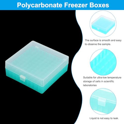 PATIKIL 100 Well Centrifuge Tube Freezer Storage Box, 2 Pcs Polypropylene Lockable Tube Rack for 1.5/1.8/2ML Tubes Vials Samples, Green - color: Green