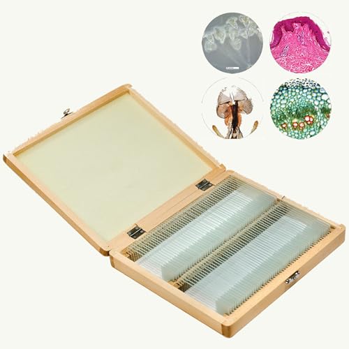Barska 100-Piece Prepared Microscope Slides Set with Wooden Storage Case – Educational Specimens for Kids & Students