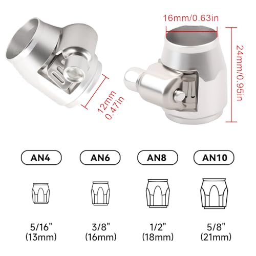 Aluminum Hose End Finisher Clamp, Universal Fit, Red Chrome Finish, 4pcs Set for Stainless Steel and Rubber Hoses, Model (Silver, 6AN) - color: Silver, size: 6AN