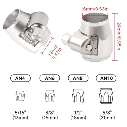 Aluminum Hose End Finisher Clamp, Universal Fit, Red Chrome Finish, 4pcs Set for Stainless Steel and Rubber Hoses, Model (Silver, 6AN) - color: Silver, size: 6AN