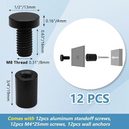 Luomorgo Aluminum Standoff Screws, 1/2" x 3/4", Black, 12 Pcs - color: Black, size: 1/2" x 3/4"