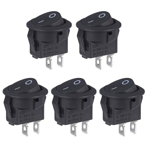VEXUNGA Round Rocker Switch 2 Pin Circle Switches Square On Off 6A 250V 10A 125V AC Black Round Toggle Switch Square for Car Marine Boat (Pack of 5pcs) - style: 5Pcs 2 Pin ON/OFF - Black