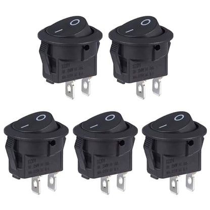 VEXUNGA Round Rocker Switch 2 Pin Circle Switches Square On Off 6A 250V 10A 125V AC Black Round Toggle Switch Square for Car Marine Boat (Pack of 5pcs) - style: 5Pcs 2 Pin ON/OFF - Black