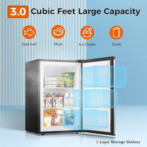 Kismile Upright Freezer, 3.0 Cu.ft Small Mini Freezer, Black - color: Deep Black, size: 3.0 Cu.ft