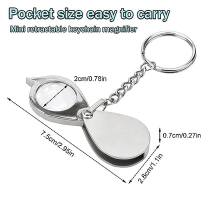 Rongon 10X Pocket Magnifying Glass Small Folding Keychain Magnifier - color: Silver-1pcs