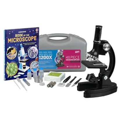 AmScope 120X -1200X Magnification, Educational 48 pcs Kids Compound Microscope Kit + Microscope Book - color: Black, size: 12.99 inches x 9.84 inches x 6.69 inches