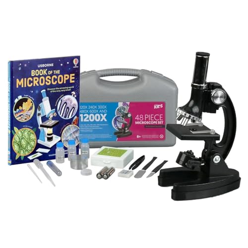 AmScope 120X -1200X Magnification, Educational 48 pcs Kids Compound Microscope Kit + Microscope Book - color: Black, size: 12.99 inches x 9.84 inches x 6.69 inches