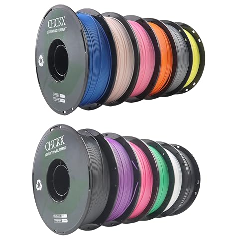 12 Pack PLA 3D Printer Filament, 1kg Spool (2.2lbs) - color: 12*1kg(black+porcelain White+gray (New)+peachy Pink+bamboo Green+starry Blue+purple+skin Color+silver+light Yellow+vibrant Orange+pink)