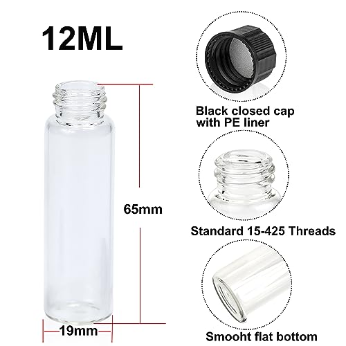 PEKYBIO 100 PCS 12ML Clear Small Liquid Sample Glass Vials with Screw Caps - size: 12 ml (100 pieces)