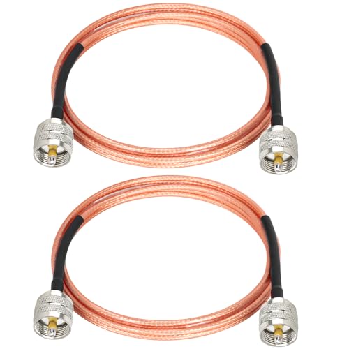MOOKEERF RG316 CB Coax Cable 5ft,2 Pack UHF PL259 Male to Male CB Antenna Cable 50 Ohm for HAM Radio,Antenna Analyzer,Dummy Load,SWR Meter - size: 5FT