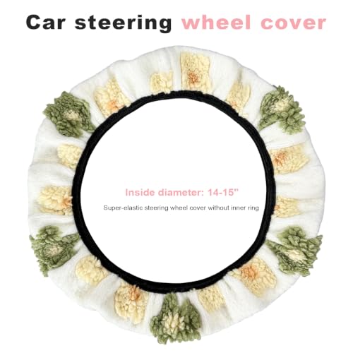 15" Plush Flower Car Steering Wheel Cover (Yellow) - color: Yellow