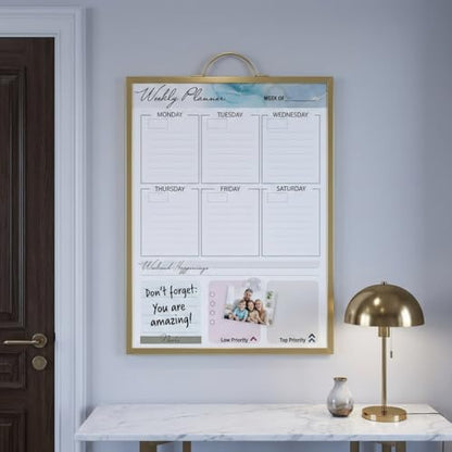 Magnetic Dry Erase Board 12x16 with Handle - style: Gold Handle + Planner