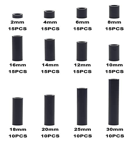 160PCS OD7mm ID4.2mm Black ABS Unthreaded Spacer Kit for M4 Screws - size: OD 7mm ID 4.2mm