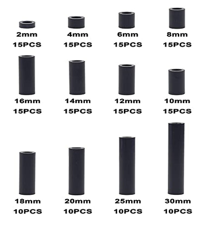 160PCS OD7mm ID4.2mm Black ABS Unthreaded Spacer Kit for M4 Screws - size: OD 7mm ID 4.2mm