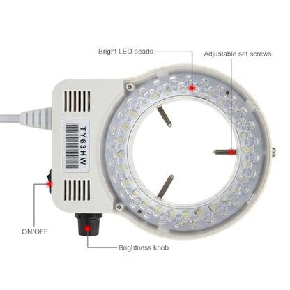5W 56 LEDs Universal Microscope Ring Light, Adjustable Brightness, Flicker-Free, for 30mm to 63mm Stereo Microscope Eyepieces