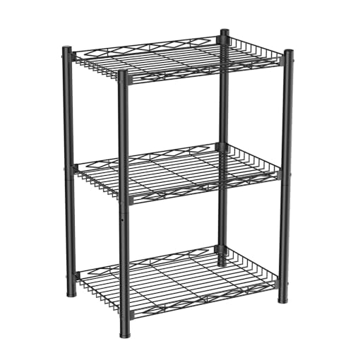 VETALLO 3 Tier Wire Shelf,Small Metal Shelving (16.6" L x 11.8" W x 30" H) - color: Black, size: 3 Tier 16.6" L x 11.8" W x 30" H