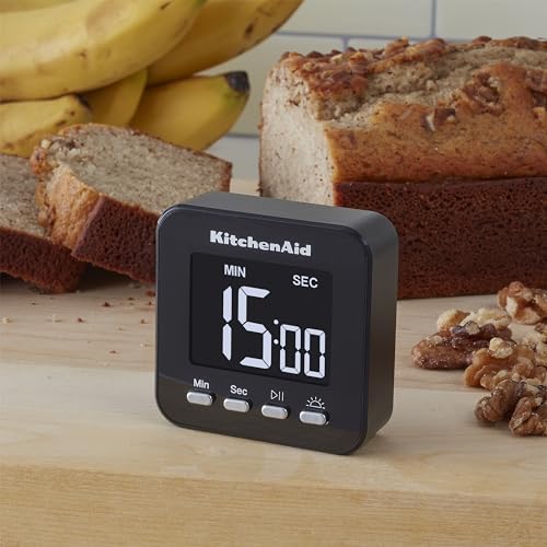 KitchenAid KQ912 99M Digital Single Event Magnetic Visual Timer with Backlight, Cooking, Classroom, Egg Timer, Black