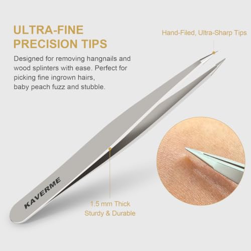 2Pcs Eyebrows Tweezers Set, Upgrade Professional Precision Tips, Silver - color: Silver