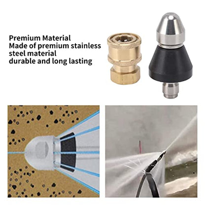 Brass & Stainless Steel Sewer Jetter Kit for Pressure Washer, G1/4 Nozzle with G3/8 Adapter, High-Pressure Drain Cleaning Tool, Self-Propelling Rear Jet Design for Pipes & Drains