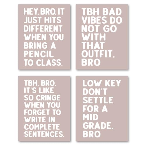 Hxlac Funny Classroom Wall Art Prints Set of 4, Classroom Wall Decor, Classroom Posters Middle High School, Black and White Classroom Decor, Funny Classroom Posters, 8x10 Inch Unframed (Brown) - color: tbh bad_3, size: 8x10inch